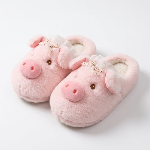 Fuzzy Pig Character House Slippers