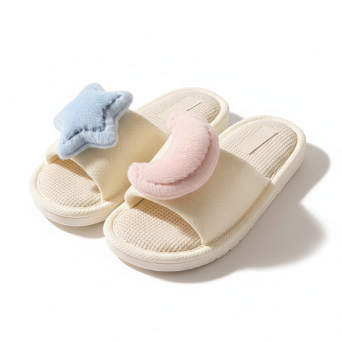 Plush Star Moon Linen Slides