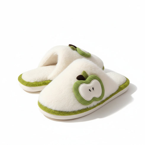 Cozy Apple Motif Plush Slides