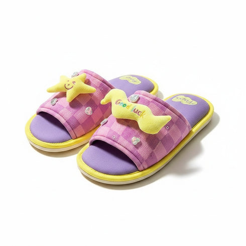 Quirky 3D Motif Plaid Slides