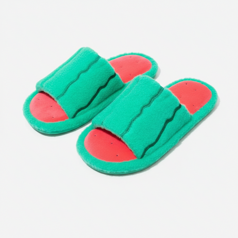 Watermelon Slice Fuzzy Open Toe Slippers