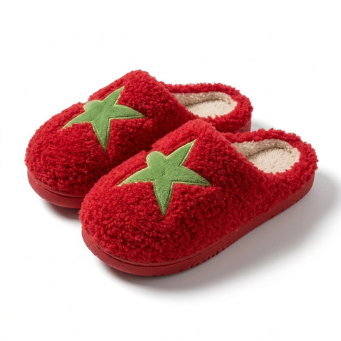 Plush Tomato Fleece House Slippers