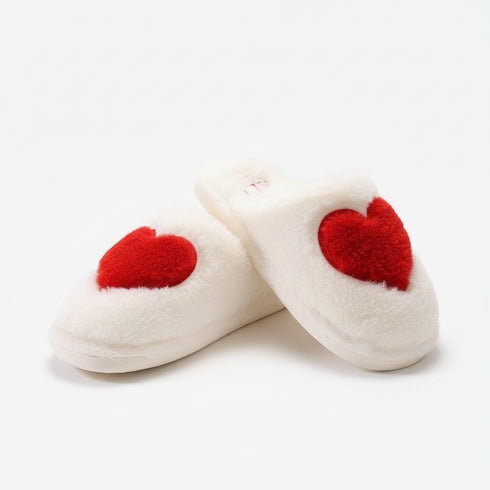 Heart Motif Fuzzy House Slippers