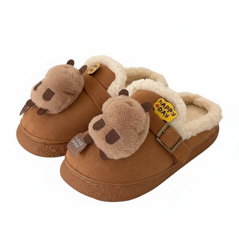 Cozy Capybara Plush Buckle Clogs