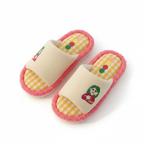 Playful Gingham Cartoon Home Slippers