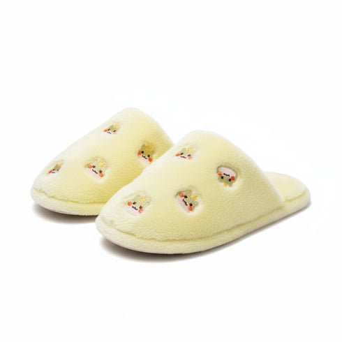Whimsical Cartoon Embroidered Plush Slippers