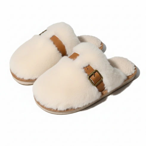 Fluffy Buckle Closed-Toe Slippers