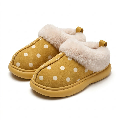 Polka Dot Fuzzy Platform Slippers