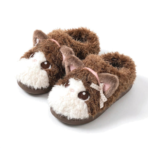 Bowknot Kitty Face Plush Slippers