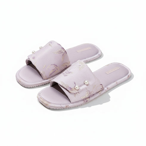 Oriental Pearl Butterfly Satin Slides