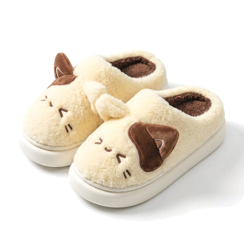 Embroidered Cat Ears Plush Slippers
