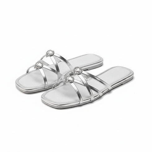 Sparkling Heart Strappy Flat Slides