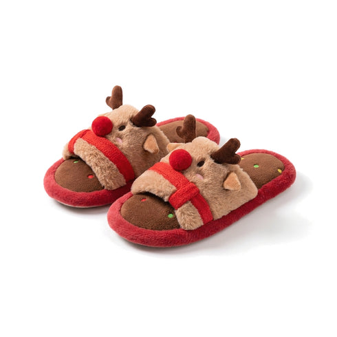 Festive Holiday Reindeer Plush Slippers