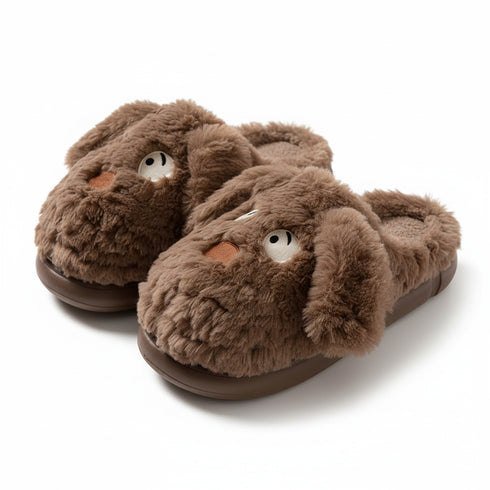 Whimsical Puppy Face Plush Slippers