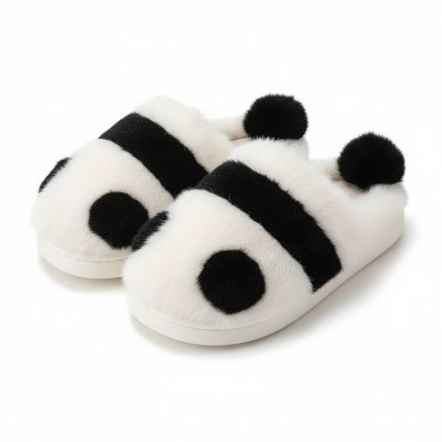 Fuzzy Panda Bear Plush Slippers