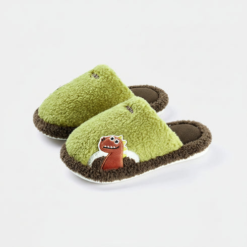 Fuzzy Dinosaur Patch Kids Slippers