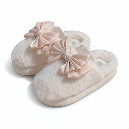 Oversized Bow Plush Home Slippers