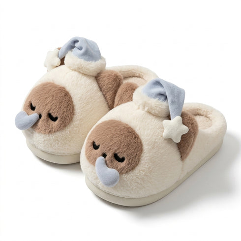 Sleeping Cat Nightcap Plush Slippers
