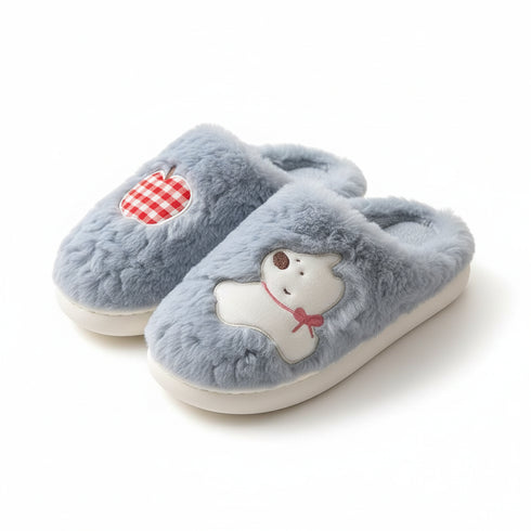 Apple Puppy Gingham Patch Slippers