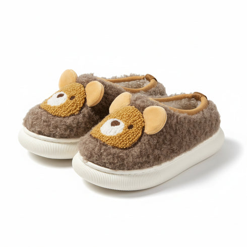 Fuzzy Bear Face Kids Slippers
