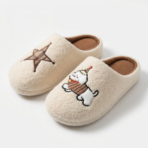 Embroidered Star Puppy Fleece Slippers