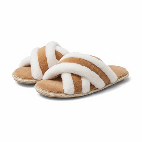 Fuzzy Crisscross Band Warm Slippers