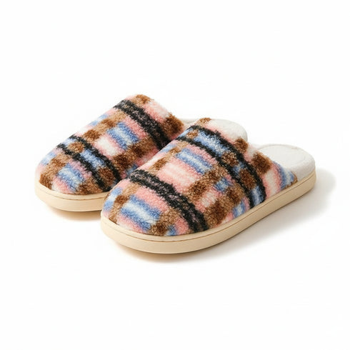 Fuzzy Plaid Quiet Home Slippers