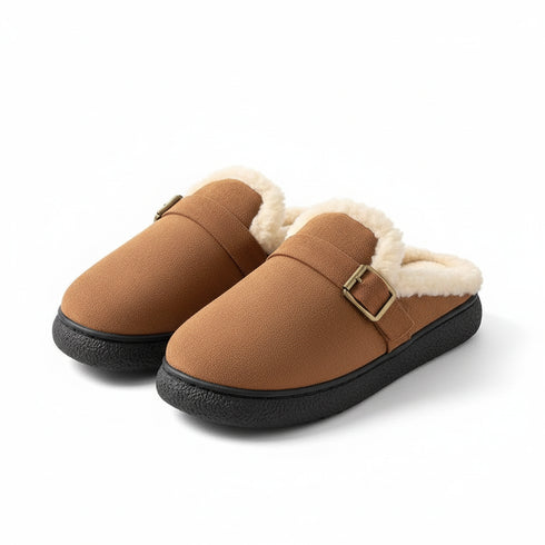 Cozy Buckle Strap Furry Clogs