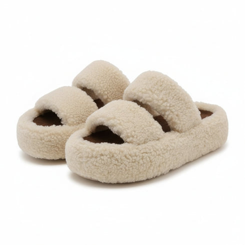 Chunky Teddy Fleece Platform Slides