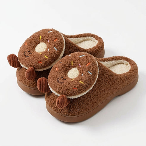 Fuzzy Sprinkled Donut Platform Slippers