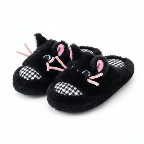 Whiskered Cat Plush House Slippers