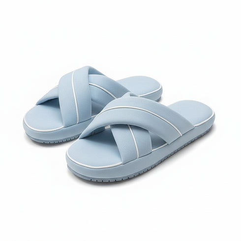 Puffy Padded Criss Cross Slides