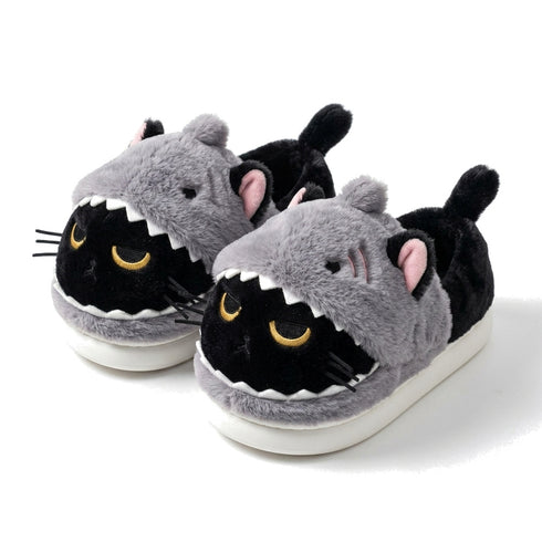Shark Devouring Cat Plush Slippers