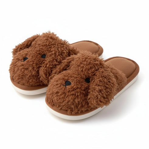 Fuzzy Poodle Dog Plush Slippers