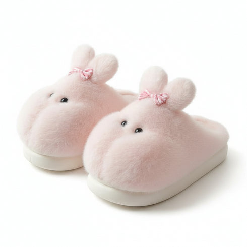 Chubby Bunny Bow Plush Slippers