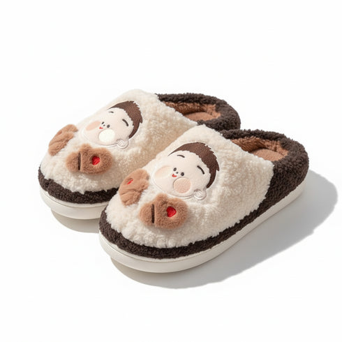 Playful Cartoon Couple Plush Slippers