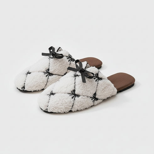 Bow-Tie Sherpa Lattice Slippers