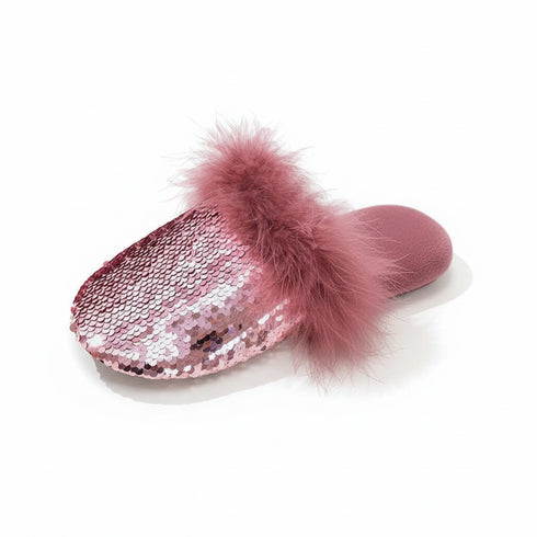 Shimmer Sequin Puff-Trim slippers