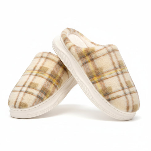 Retro Plaid Chunky Platform Slippers