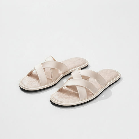 Silky Satin Cross Strap Slides