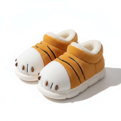 Playful Tiger Paw Plush Slippers