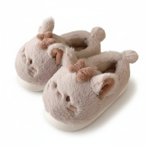 Fuzzy Cat Bow Enclosed Slippers
