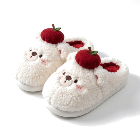 Apple Bear Plush House Slippers