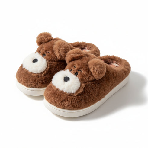 Patch Nose Fuzzy Puppy Face Plush Slippers