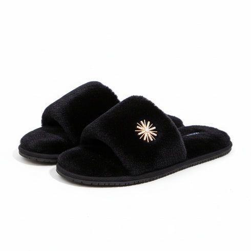 Plush Daisy-Embellished Home Slippers