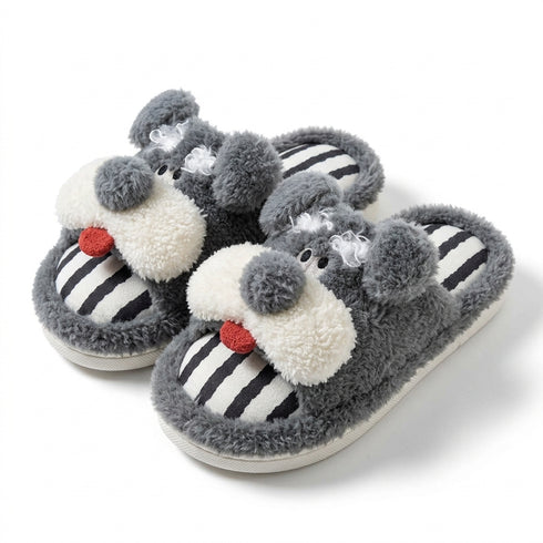 Schnauzer Pup Plush House Slippers