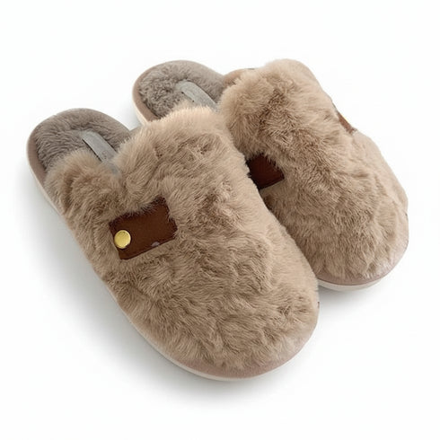 Plush Button-Tab Home Slippers