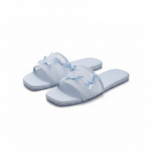 Sheer Mesh Ribbon Bow Slides