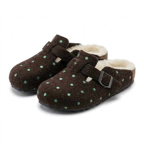 Polka Dot Fuzzy Buckle Clogs