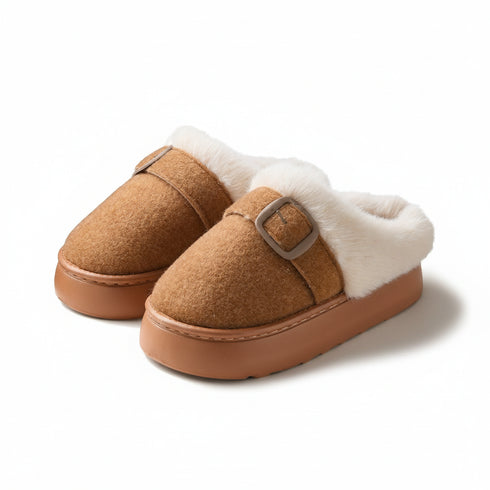 Fuzzy Buckle Platform Cozy Clogs